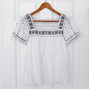 Madewell La Villa Peasant Top in White w Black